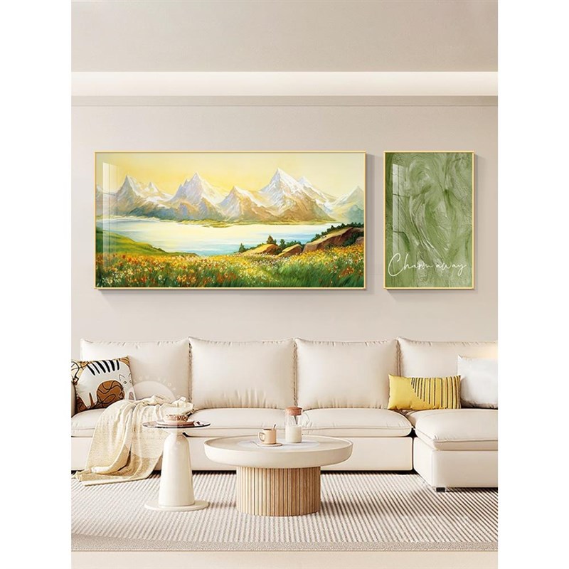 网红聚宝盆发背景墙挂画厅日照金山沙客装饰画北欧山水风景壁画二