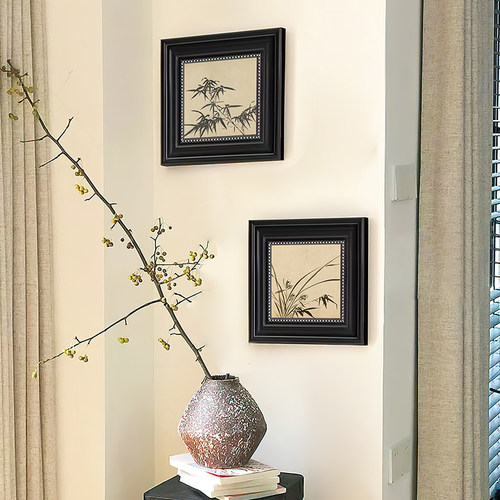 美式装饰画复古竹子植物客厅餐厅中古风壁画高级感肌理挂画法式
