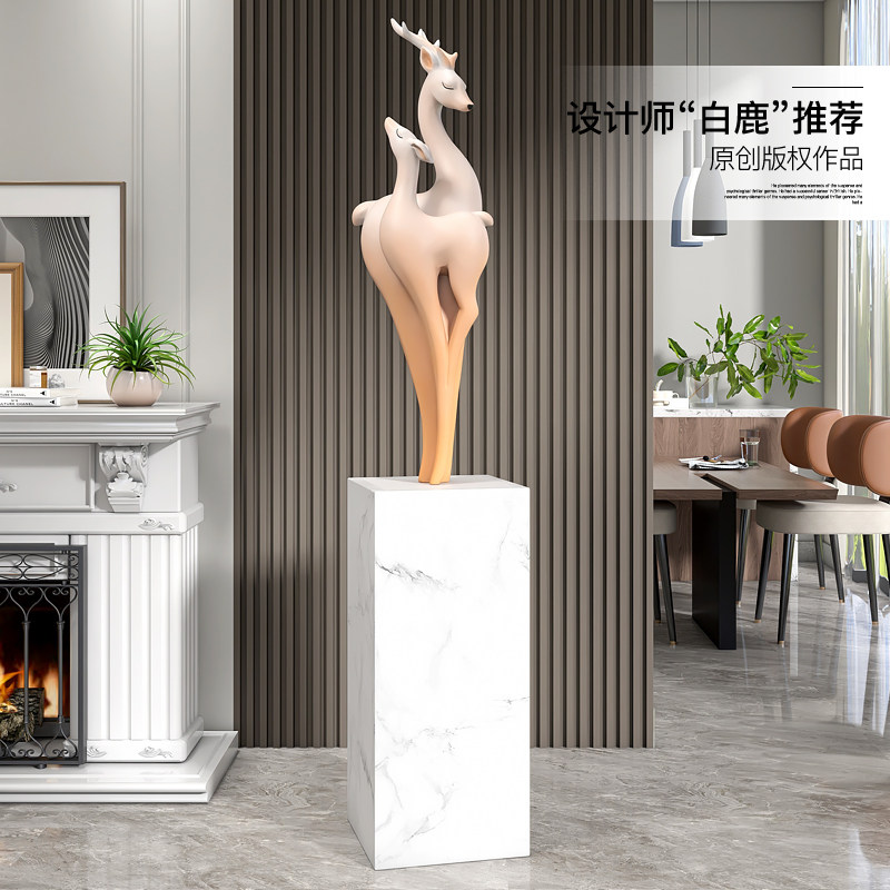 大型麋鹿落地摆件家居饰品客厅展厅玄关大理石雕塑样板间乔迁礼品