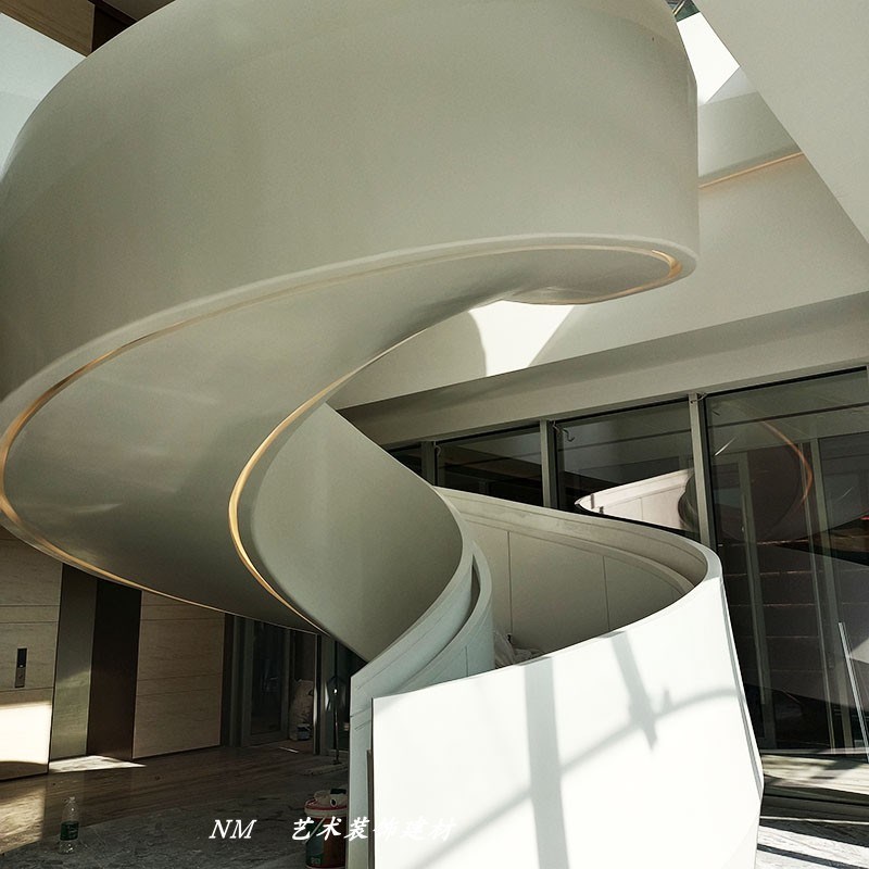 GRG旋转楼梯扶手走廊空间造型艺术装饰吸音材料加强石膏板材定制