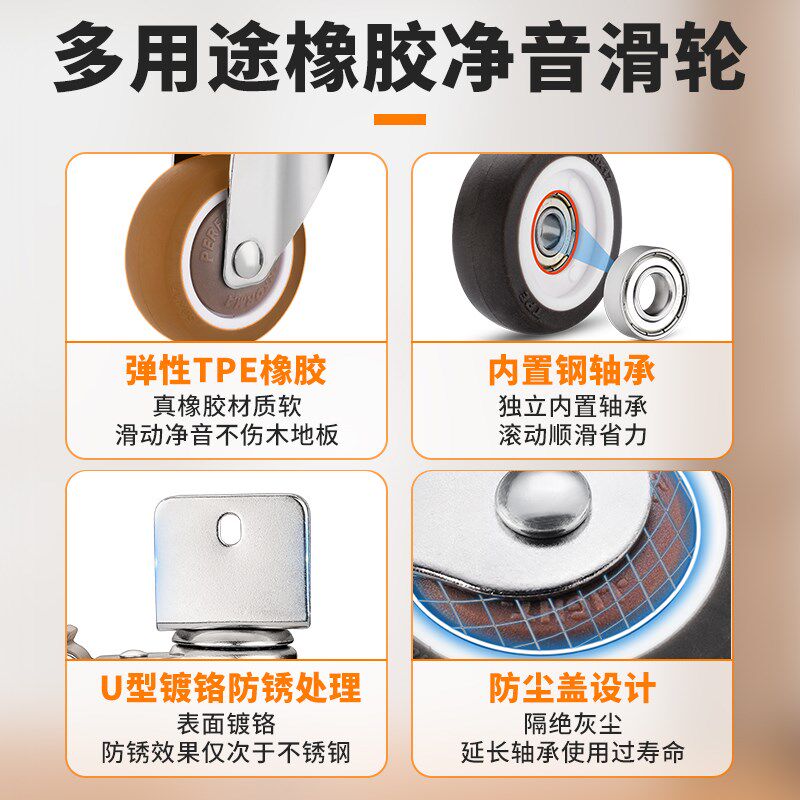 1寸家具滑轮转向轮滚轮橡胶轮婴儿床轮子配件小万向轮静音2寸脚轮