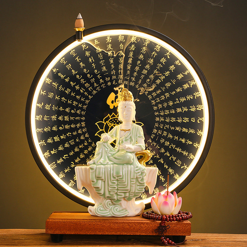 陶瓷释迦摩尼阿弥陀佛如来佛像摆件家居客厅玄关心经装饰画禅意灯