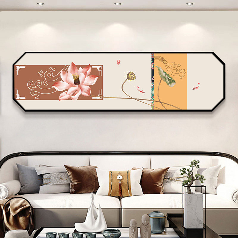 新中式挂画床头装饰画客厅茶社背景墙挂画中国风荷花禅意茶室壁画
