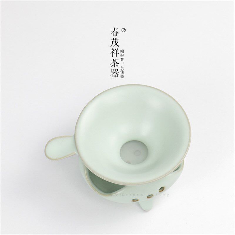 春茂祥茶具景德镇汝窑茶漏粉青三足鼎立汝瓷开片过滤网茶道配件
