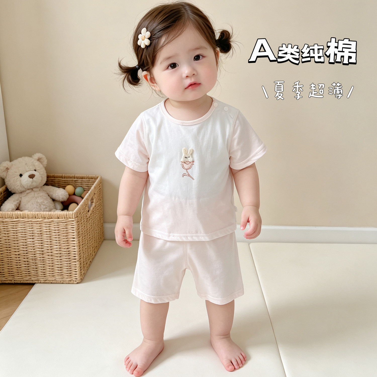 童泰婴幼儿套装夏季短袖短裤女宝宝纯棉薄款两件套夏天衣服睡衣家