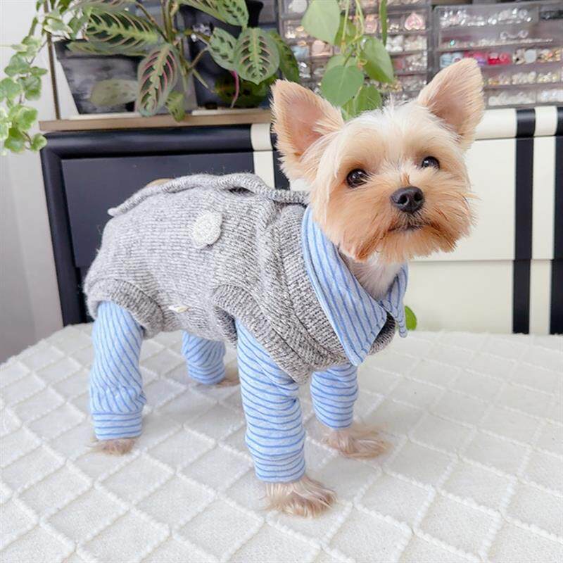 安班狗狗秋冬中厚包肚马甲泰迪比熊博美猫咪犬保暖毛衣背心双排扣