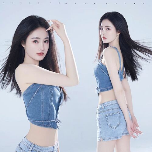 儿童摄影服装大女孩影楼拍照衣大童潮童影楼牛仔套装儿童走秀潮服
