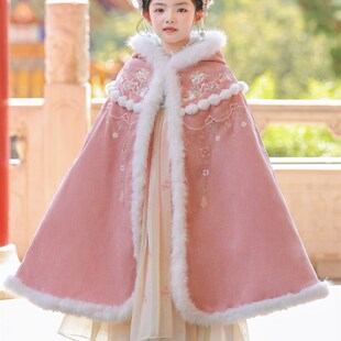 汉服女童冬季2025新款儿童古风仙气加绒披风公主连衣裙小女孩古装