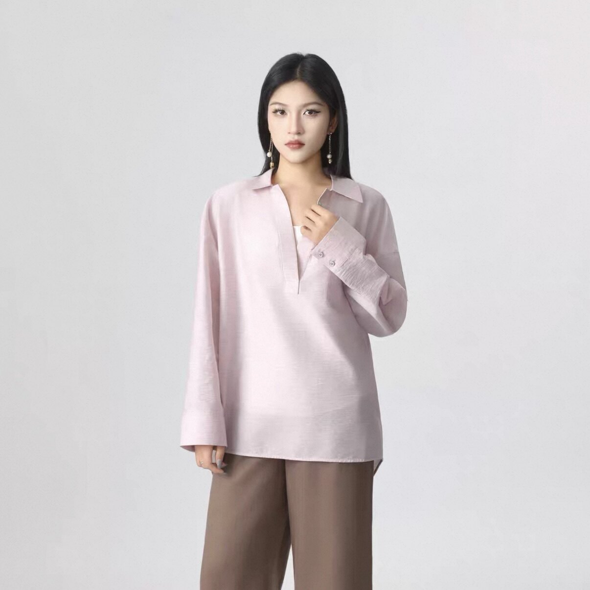 春夏极简风减龄显瘦长袖衬衫