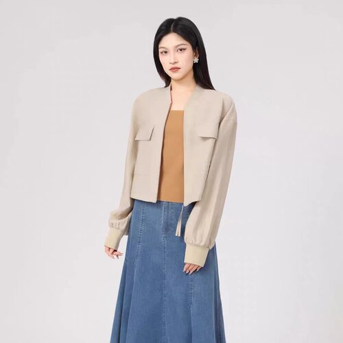 阿玛施时尚休闲宽松肌理感棒球领短款外套540014-1138473