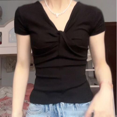 大码胖mm黑色两穿一字肩短袖T恤女夏季辣妹修身显瘦内搭纯色上衣