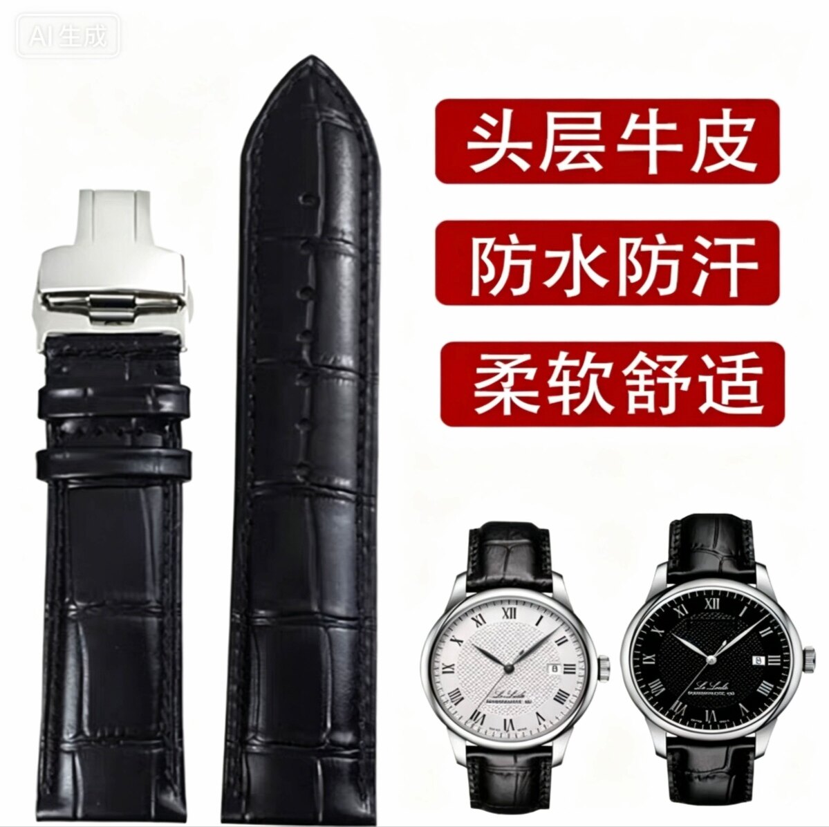 适配精工表带真皮原装蝴蝶扣水鬼5号罐头牛皮鲍鱼手表带男20mm22m