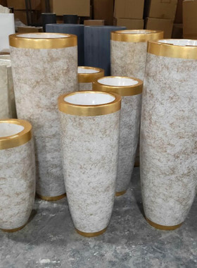 新品上架贴金箔金丝玻璃钢落地大花瓶假花花插摆件客厅酒店装饰品
