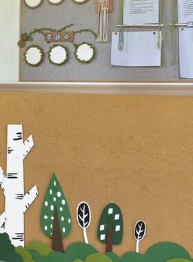 幼儿园环创墙面装饰家园联系绿色系不织布小树大树组合墙贴布置