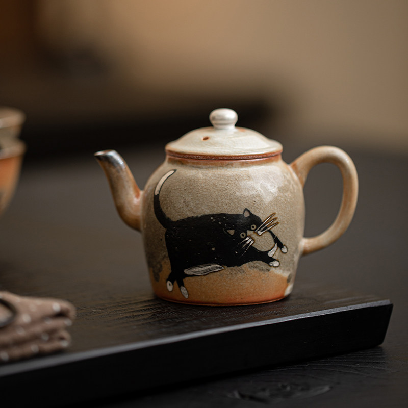 蕴华堂中式志野烧陶瓷茶壶手工绘银泡茶壶球孔过滤功夫茶具正把壶