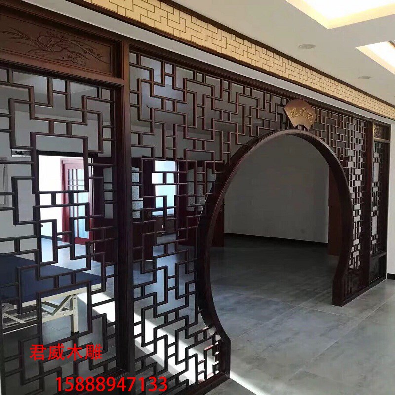 实木月洞门客厅隔断新中式月亮门花格仿古屏风圆拱门装饰定制圆弧