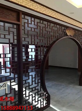 实木月洞门客厅隔断新中式月亮门花格仿古屏风圆拱门装饰定制圆弧