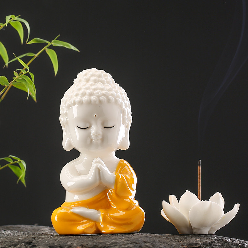 禅意中式陶瓷白瓷小号如来佛像摆件鱼缸盆景造景搭配装饰车载摆件