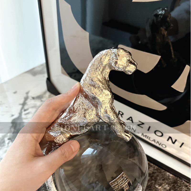如是金属摆件水晶球金属豹客厅玄关书桌摆件礼物礼品