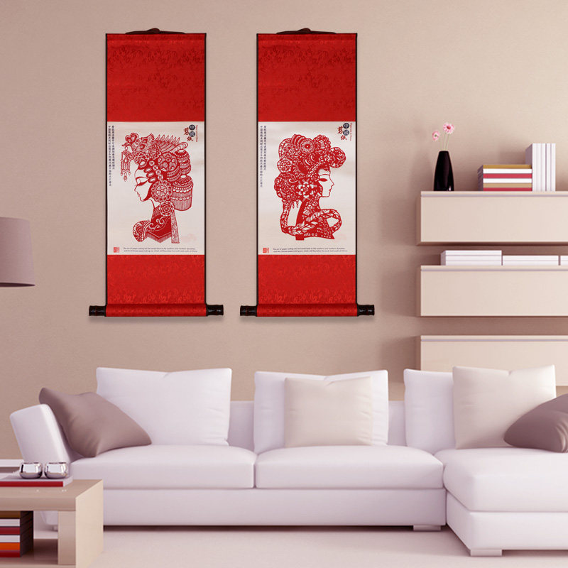 丝绸剪纸画轴装饰画客厅挂画中国风特色手工定制实用纪念品送老外