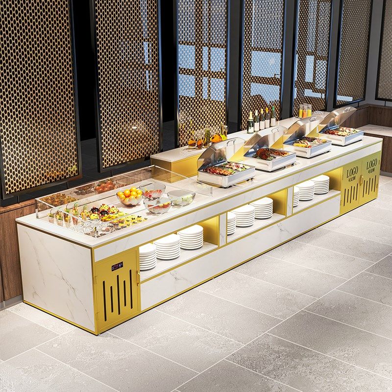 餐厅单位食堂快餐保温台双面自助餐商用冷藏取餐台布菲台菜品摆台