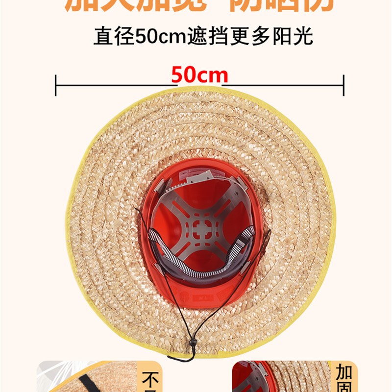安全帽防晒遮阳大帽檐折叠草帽工作帽带风扇充电帽子加大男款工地图片