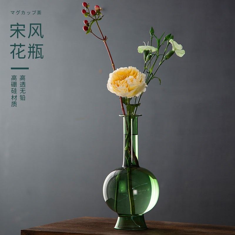 花瓶摆件客厅插花小众北欧玻璃瓶复古仿宋风迷你细口轻奢水养创意