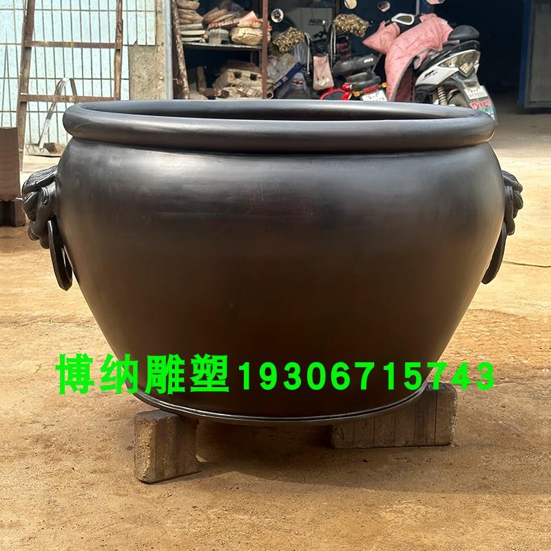 纯铜种树缸定制铸铜庭院公司口75公分养花缸底部打洞狮头缸双狮环