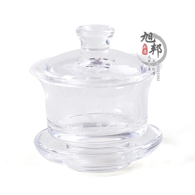 纯手工打磨天然原石水晶盖碗茶具功夫茶具泡茶碗三才碗敬茶壶茶杯