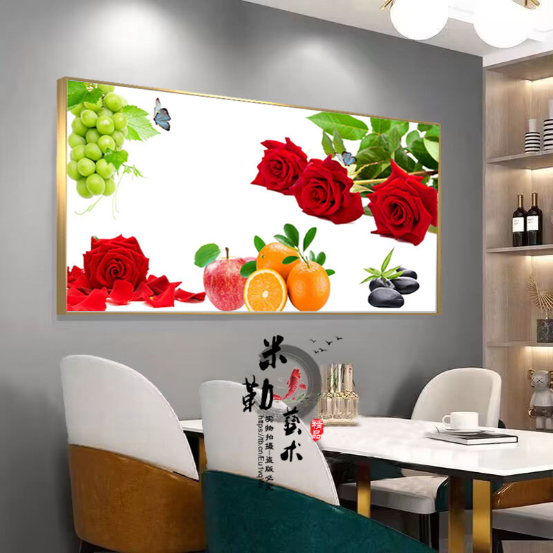 晶瓷镶钻餐厅装饰画单幅有框画客厅卧室墙挂画饭厅单联金属框壁画