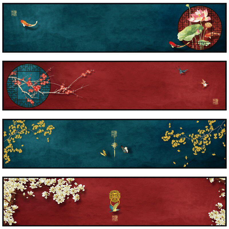 新中式组合客厅装饰画古典重彩中式挂画餐厅玄关壁画样板间墙面画