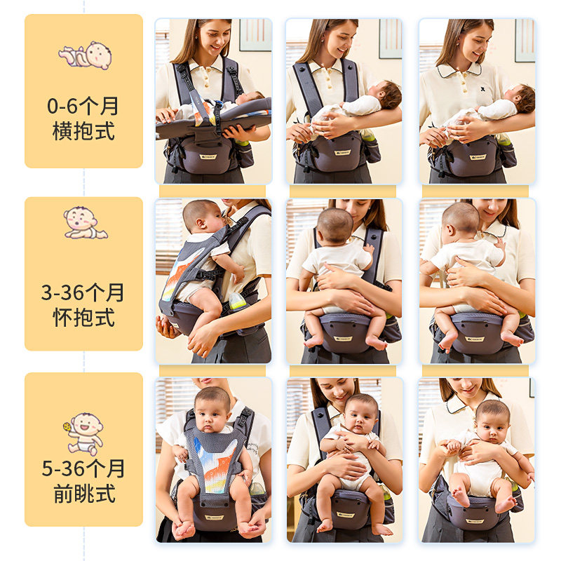 腰凳婴儿轻便四季宝宝抱婴袋前抱式初生双肩横抱多功能抱娃神器坐