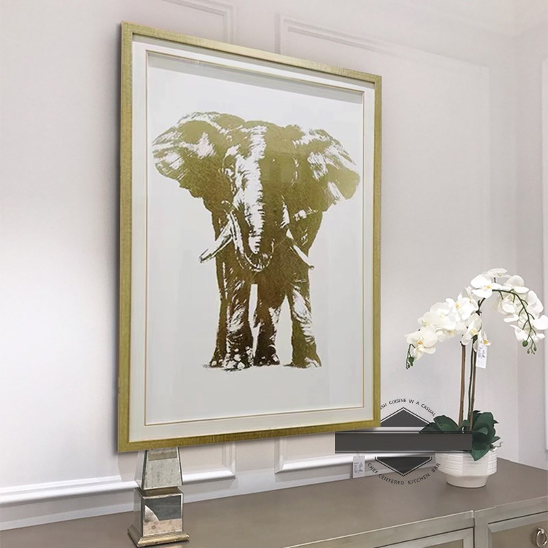 ART美式玄关竖版装饰画餐厅走道挂画法式轻奢吉祥金箔大象壁画