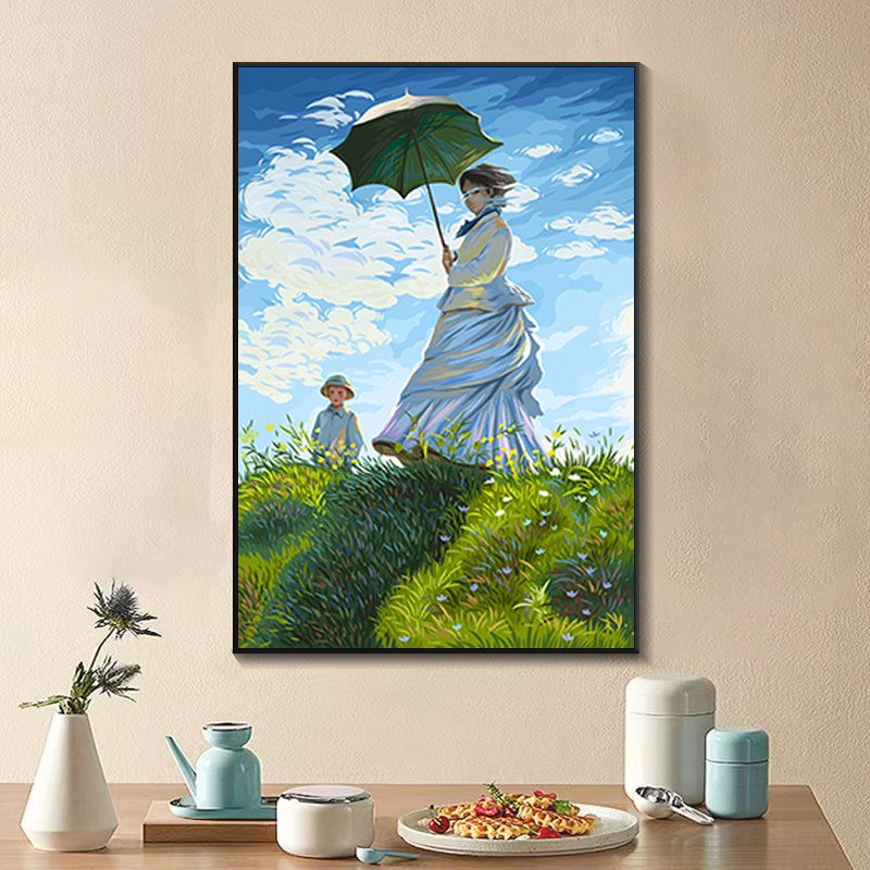 数字油画diy风景名画手工填色丙烯颜料画莫奈油画撑阳伞的女人