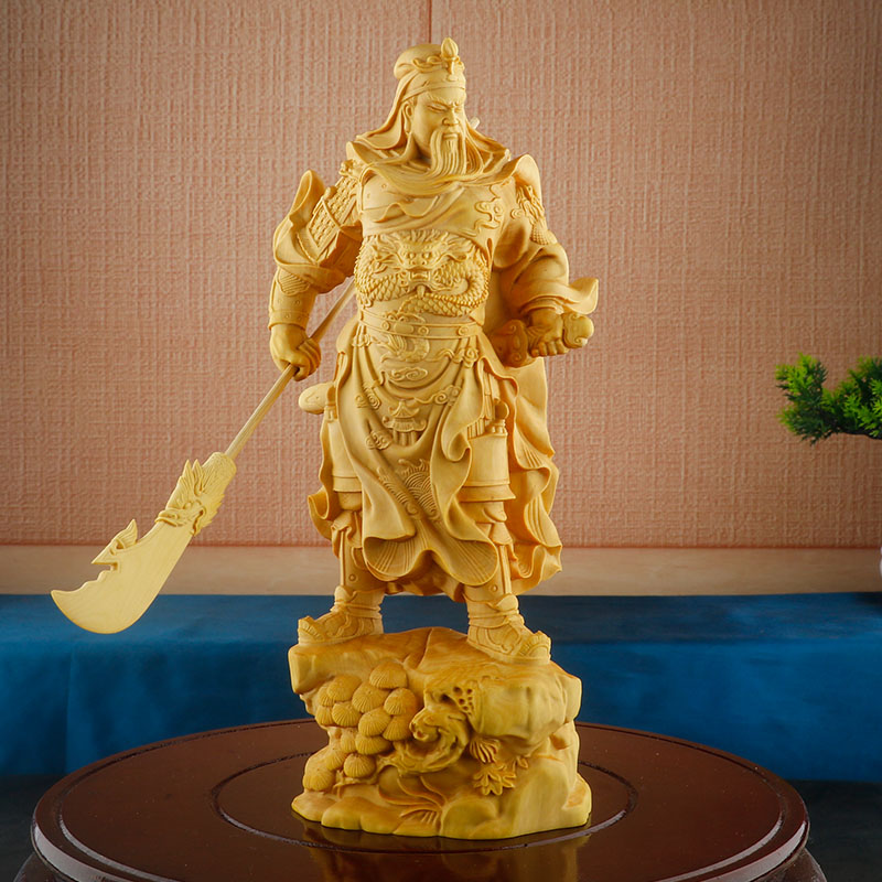 小叶黄杨木雕刻工艺品关公武财神像家居客厅装饰品人物摆件关二爷