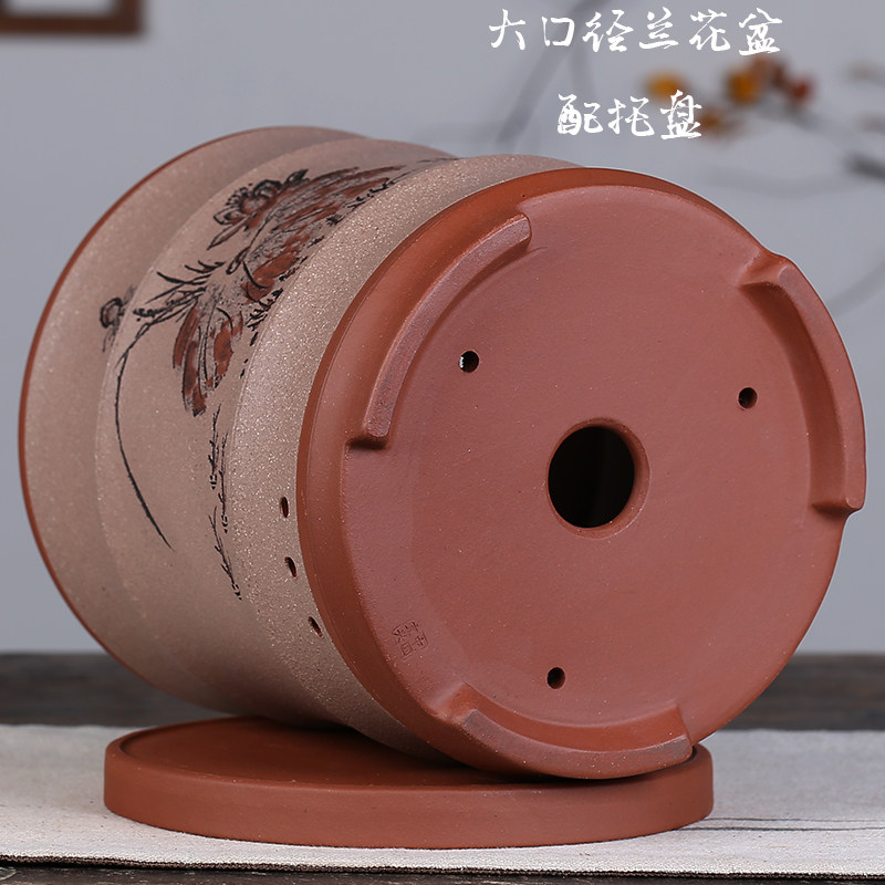 兰花花盆圆形君子兰竹节兰花专用盆室内紫砂盆景盆大口径陶瓷花瓶