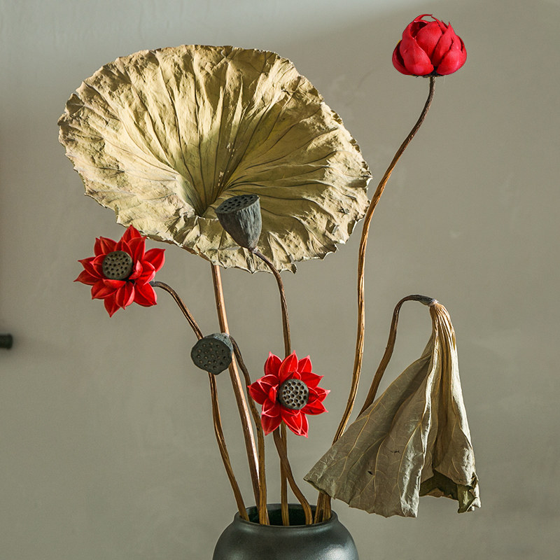 莲蓬干花花束客厅摆设真花风干天然家居荷叶禅意花瓶高级装饰摆件