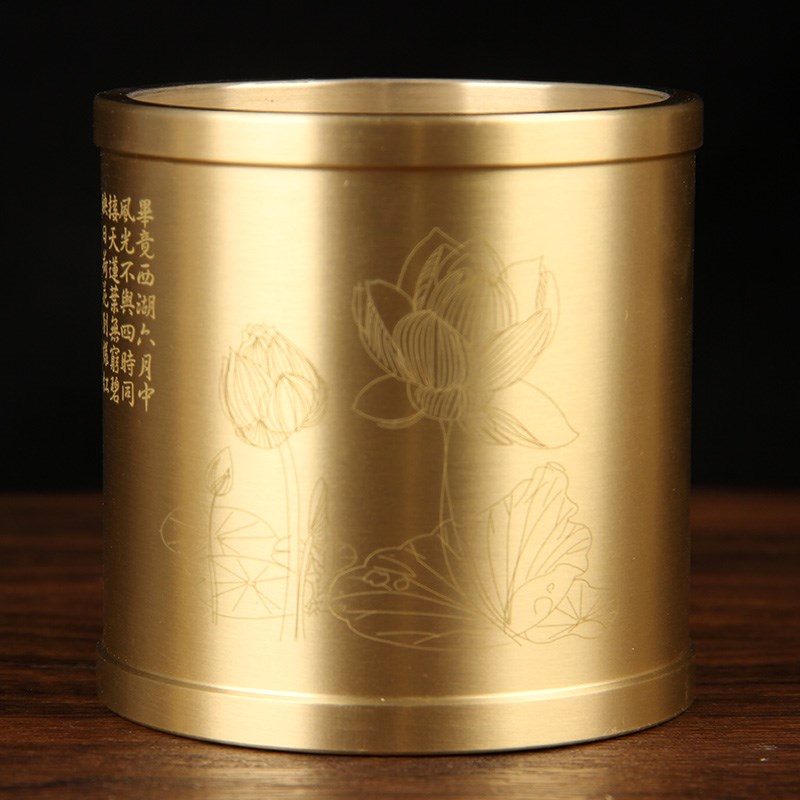 铜梅兰竹菊笔筒摆件 铜实心笔筒 铜五牛笔筒 铜荷花笔筒摆件