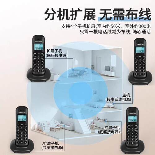 新款中诺W159无绳子母机电话固定座机办公室家用移动客房一拖一