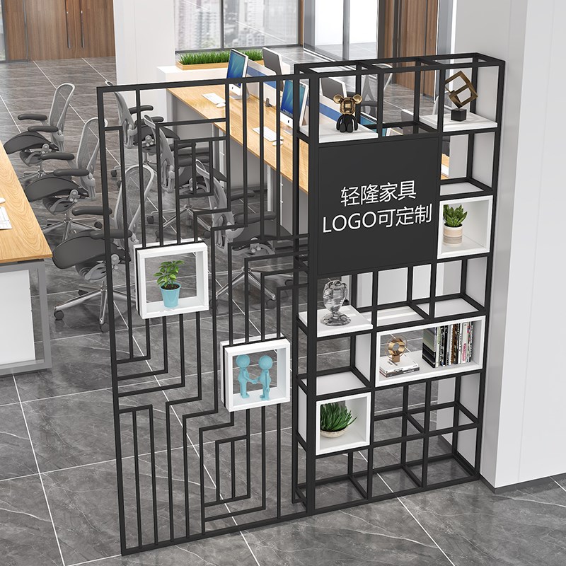 铁艺置物架饭厅咖啡厅屏风装饰架办公一体式工业风室内隔断花架