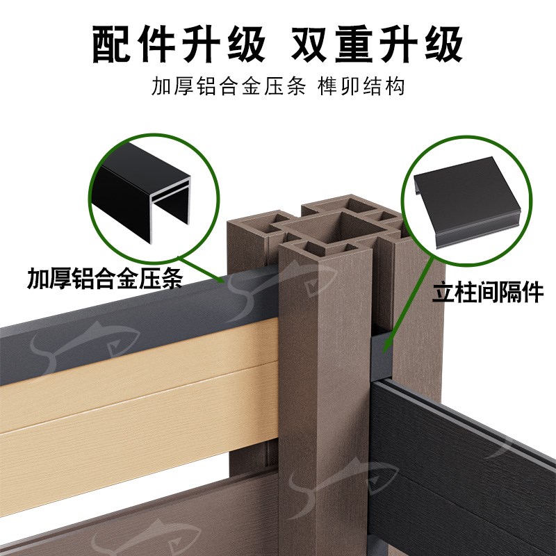 塑木围栏护栏门户外庭院花园木塑围墙栅栏立柱露台篱笆防腐木栏杆图片