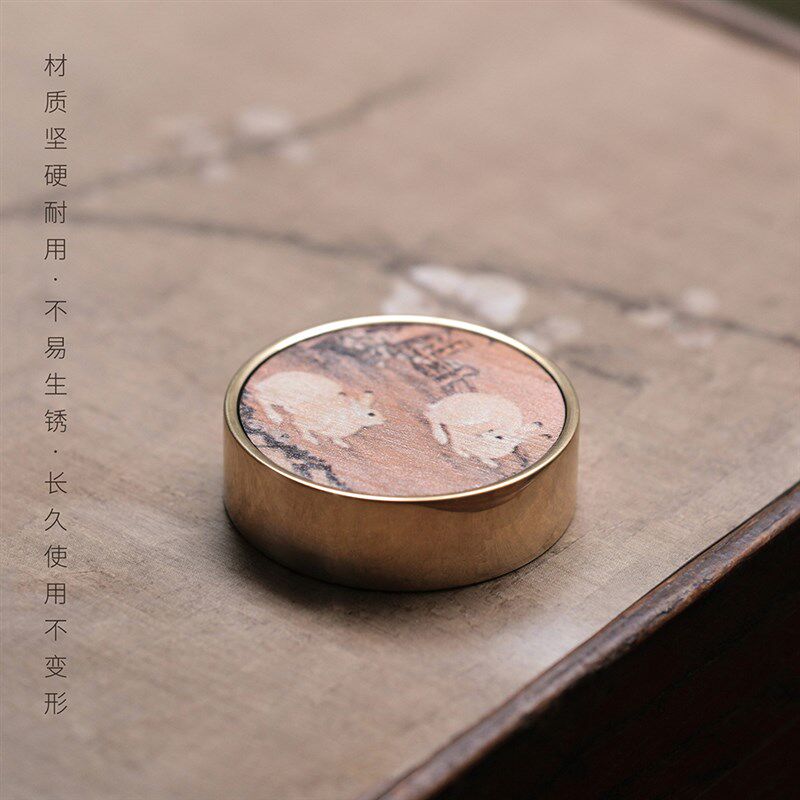 问心堂黄铜实心镇纸镇尺创意胡桃木笔搁宣纸瑞鹤图压纸石文房四宝