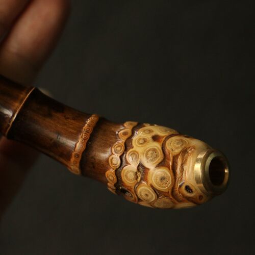 精品纯手工制作天然满钉紫竹根烟嘴竹制把玩小烟斗粗烟孔可拆卸嘴