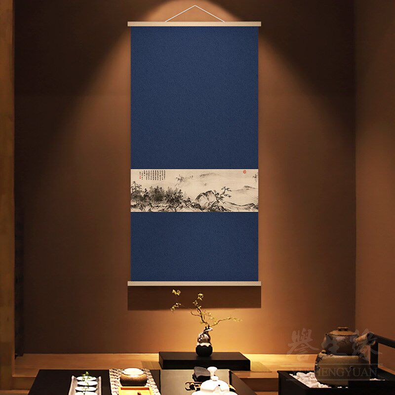 禅意书房挂轴新中式餐厅茶室挂画客厅走廊装饰画玄关过道山水国画