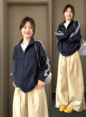 美式高街复古双杠卫衣女春秋季2024新款秋冬慵懒风韩系外套棒球服