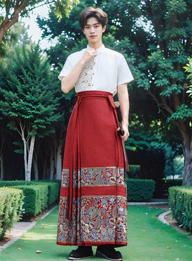 夏季汉服男款青少年短袖中国风上衣马面裙汉服改良版现代男装大码