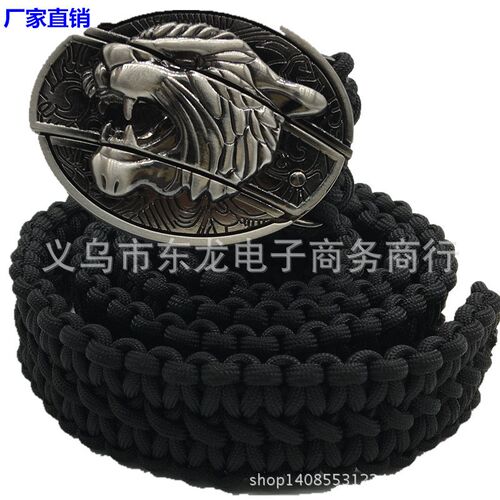 户外不锈钢刀 纯手工编织军规550磅高强伞绳腰带/皮带 军绿 黑色
