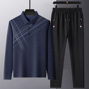 爸爸春装套装2024年夏季父亲节衣服长袖t恤男中老年爷爷衣服中年