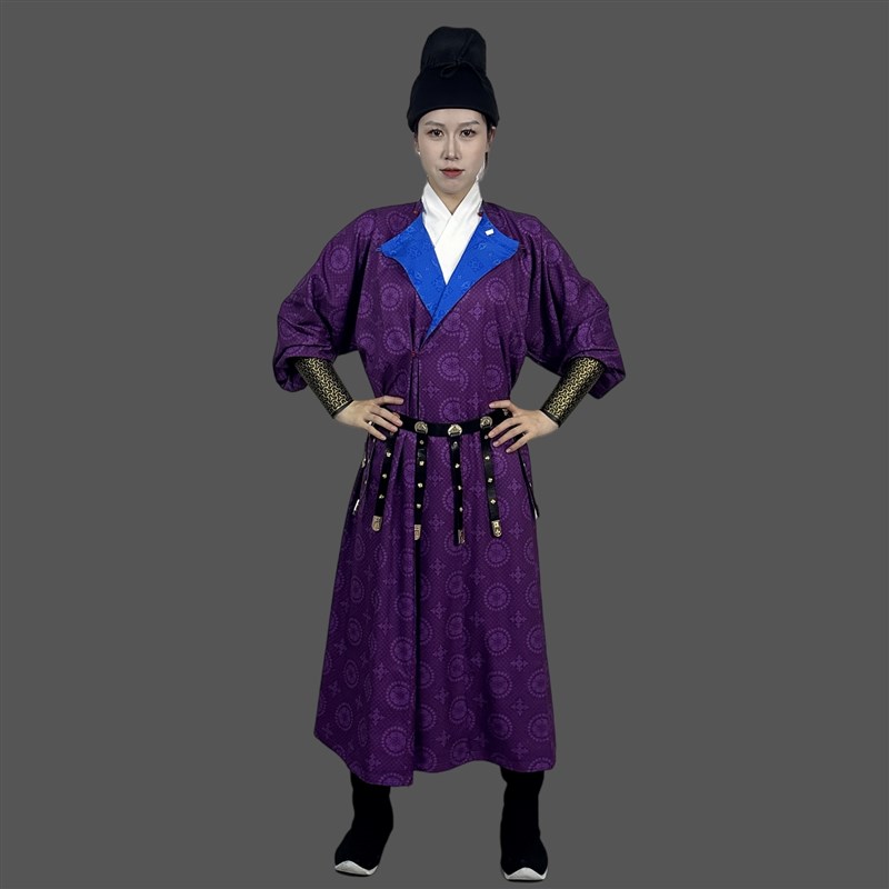 唐制圆领袍女国风汉服双面穿印花紫色襕衫长安的荔枝官服装秋冬款图片