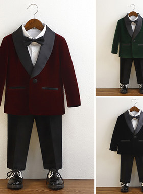 男童西装宝宝丝绒小西服洋气生日花童礼服绅士元旦小主持人演出服